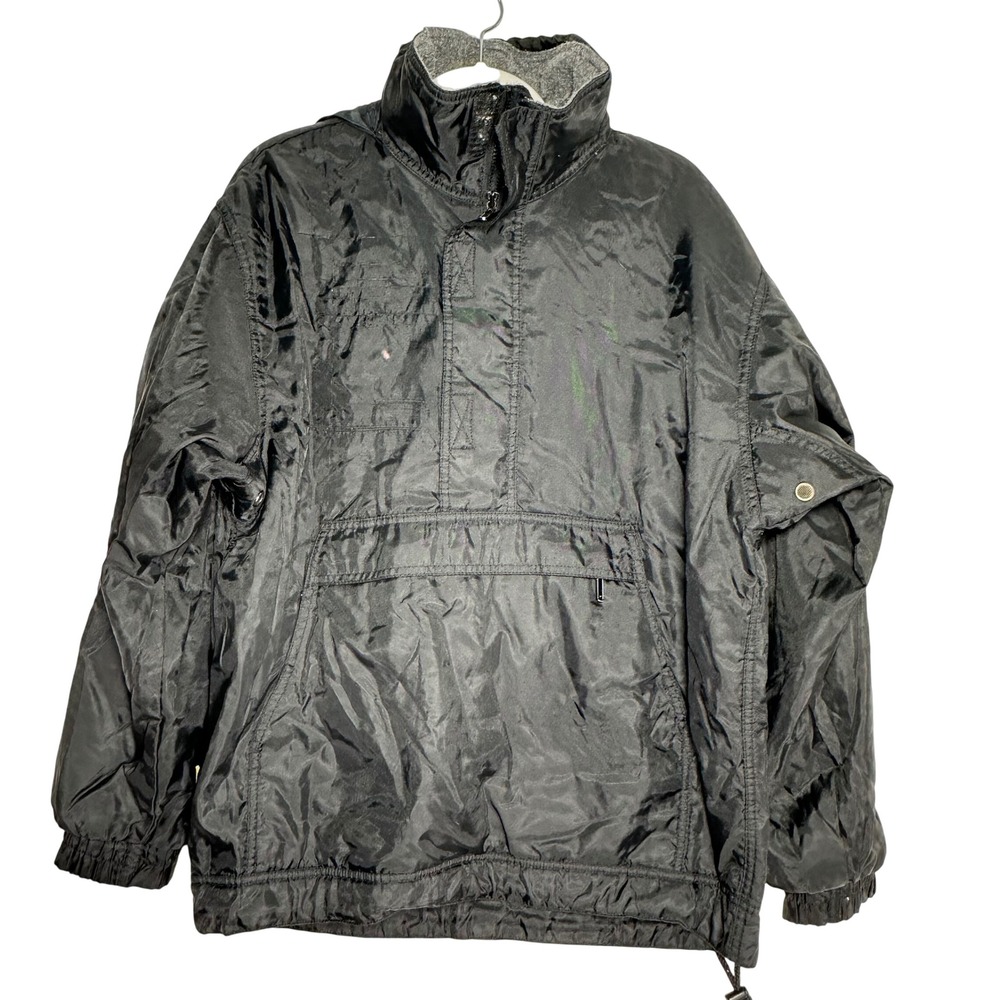 County Seat Outerwear Mens Black Anorak Fleece Lined Pullover Jacket Large Snag